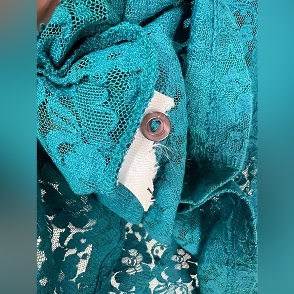 Kettlewell Teal Floral Lace Button-Up Long Sleeve Blouse Small - Picture 4 of 5